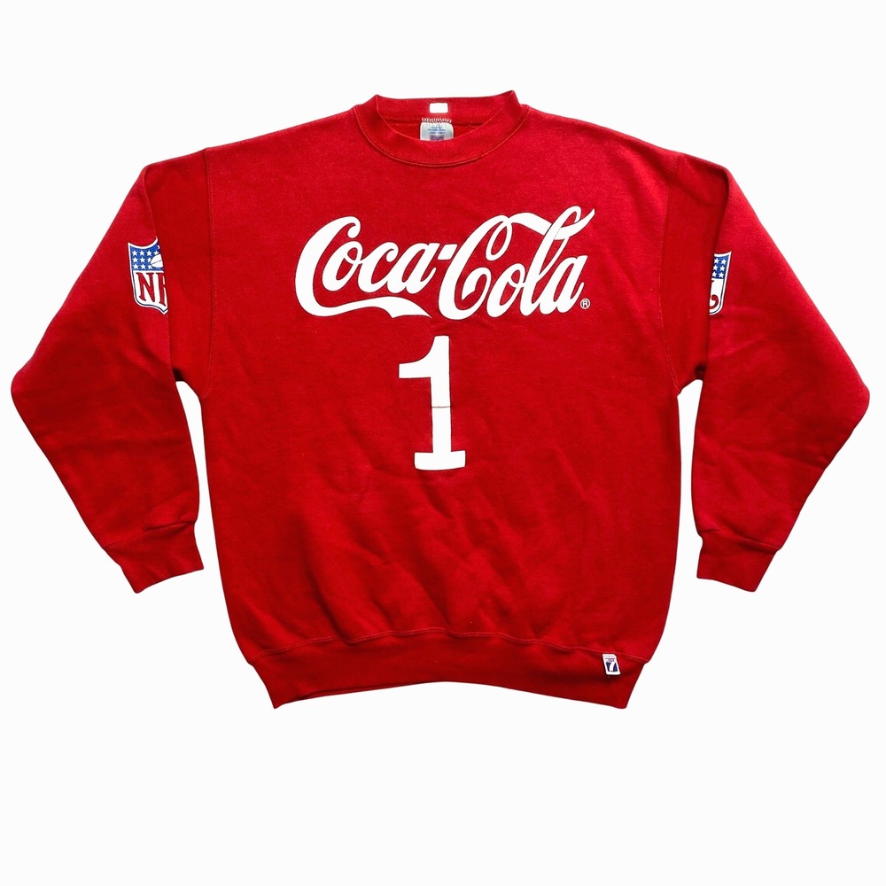 Vintage Coca Cola Sweatshirt Mens XL Red Heavyweight Crewneck NFL #1 Pullover